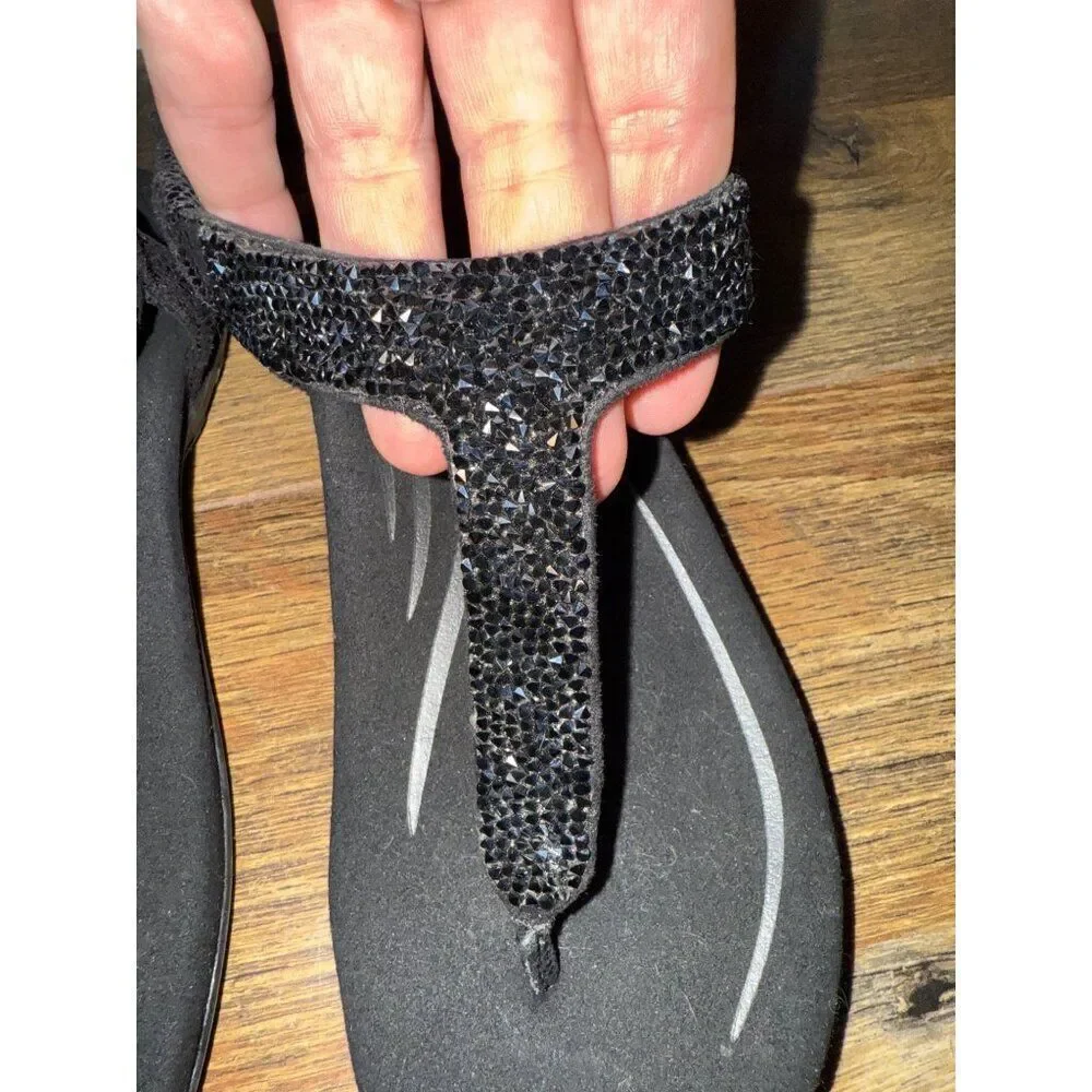 Aetrex Jade Sparkle Orthotic Thong‎ Sandal Black Size 6-6.5